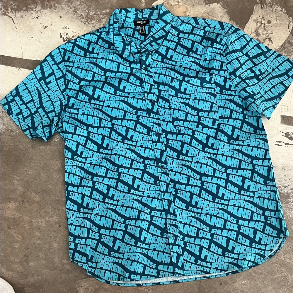 Forever 21 Blue Graphic Men's Button-Down Shirt